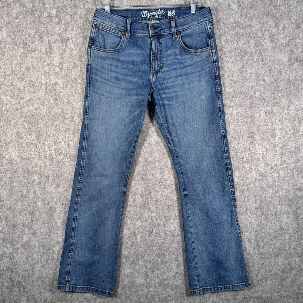 Wrangler Retro Slim Boot Mens 32x30 Blue Denim Western Rodeo Cowboy